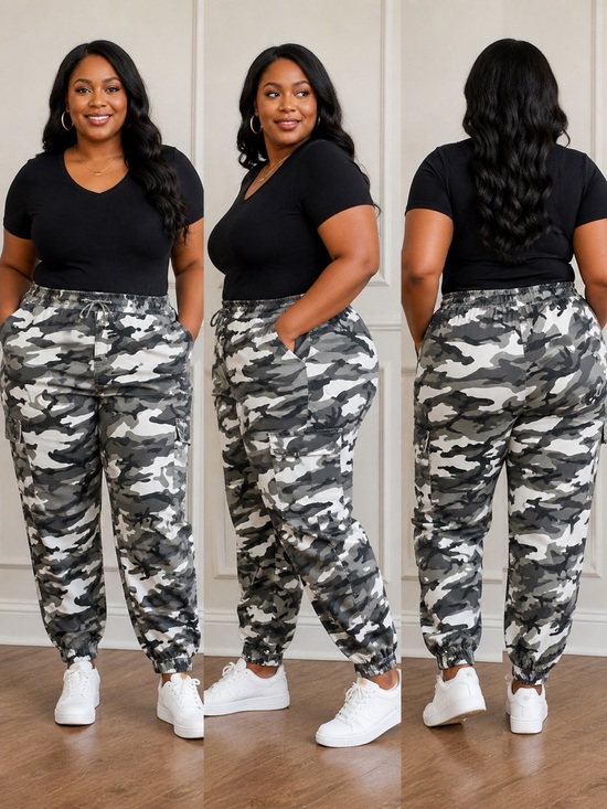 Almost Famous Pants - Almost Famous Women Camo Joggers - Gray & Green 3x plus Size 3x